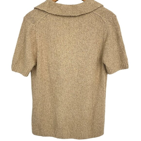 NWT Lingua Franca Miller Bouclé Knit Polo Shirt Sable Beige Size M Medium - Picture 6 of 9